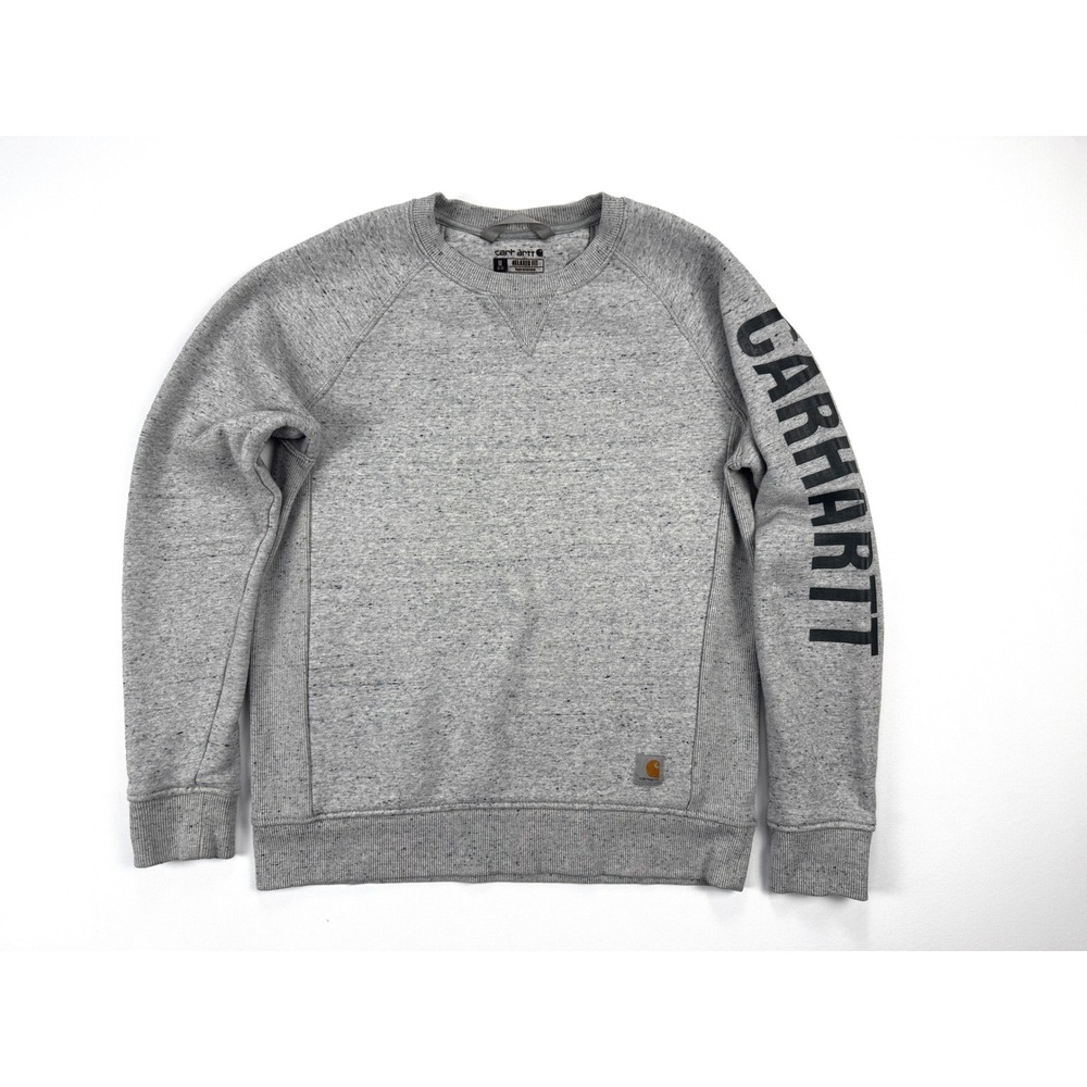 Carhartt Womens M 8/10 Relaxed Fit Gray Crewneck Sweatshirt Sleeve Logo #1982